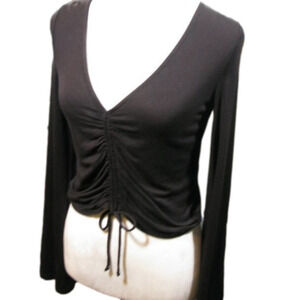 Express Black Ruched Front Crop Top Long Sleeve Size Small